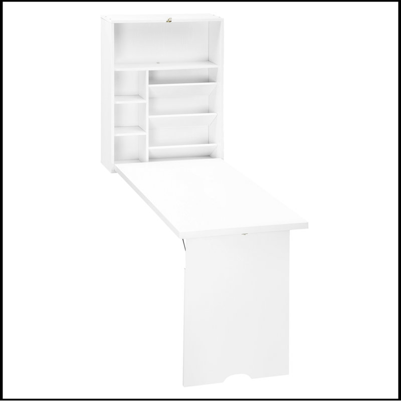 Latitude Run Wall Mounted Fold Out Convertible Desk Multi Function Floating Desk with Storage Shelf for Home Office Wayfair